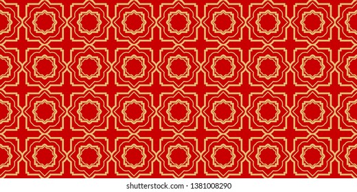 Modern Stylish Geometry Seamless Pattern Art Deco Background. Luxury Texture For Wallpaper, Invitation. Vector Illustration And Handmade Symbol. Red gold color.