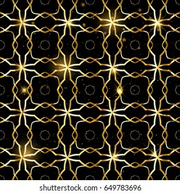 Modern stylish golden texture. Repeating abstract background with gold chaotic strokes.Vector monochrome seamless pattern