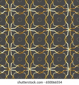 Modern stylish golden texture. Repeating abstract background with gold chaotic strokes.Vector monochrome seamless pattern