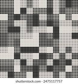 Modern Stylish Halftone Square Pattern Abstract Background. Monochromatic grid with variable square shapes. Ideal for contemporary design, digital art, and tech-inspired projects.