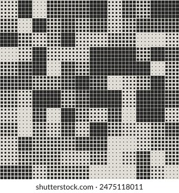 Modern Stylish Halftone Square Pattern Abstract Background. Monochromatic grid with variable square shapes. Ideal for contemporary design, digital art, and tech-inspired projects.