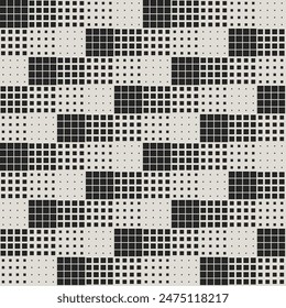 Modern Stylish Halftone Square Pattern Abstract Background. Monochromatic grid with variable square shapes. Ideal for contemporary design, digital art, and tech-inspired projects.