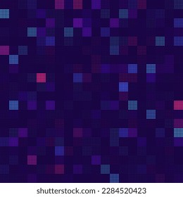 Modern Stylish Halftone Technology Seamless Texture. Tech Abstract Background with Random Size Squares. Vector Chaotic Squares Mosaic Pattern. Vector Tiles. 