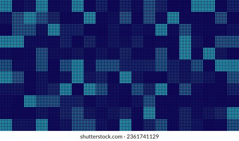 Modern Stylish Halftone Technology Seamless Texture. Tech Abstract Background with Random Size Pixels. Vector Chaotic Squares Mosaic Pattern. Vector Tiles.