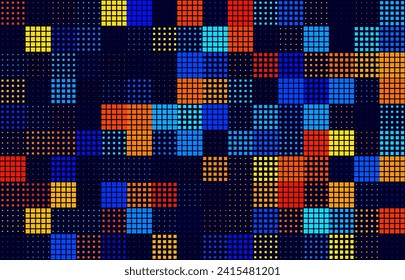 Moderne, stilvolle Halftone Technologie Nahtlose Textur. Technisch abstrakter Hintergrund mit Random-Size-Pixeln. Vektor Chaotic Quadrate Mosaik Muster. Vektorfliesen.