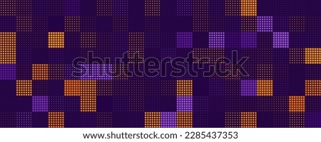 Modern Stylish Halftone Technology Seamless Texture. Tech Abstract Background with Random Size Pixels. Vector Chaotic Squares Mosaic Pattern. Vector Tiles.