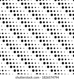 Moderne, stilvolle Halftone Textur. Endlos abstrakter Hintergrund mit zufälliger Größe. sechseckiges geometrisches Vektor-nahtloses Mosaikmuster.