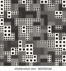 Modern Stylish Halftone Texture. Endless Abstract Background With Random Size Squares. Vector Seamless Pattern.