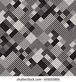 Modern Stylish Halftone Texture. Endless Abstract Background With Random Size Squares. Vector Seamless Chaotic Squares Mosaic Pattern.