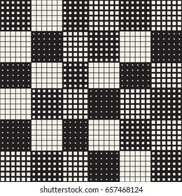 Modern Stylish Halftone Texture. Endless Abstract Background With Random Size Squares. Vector Seamless Chaotic Squares Mosaic Pattern.