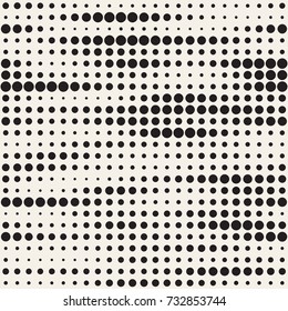 Modern Stylish Halftone Texture. Endless Abstract Background With Random Size Circles. Vector Seamless Mosaic Pattern.