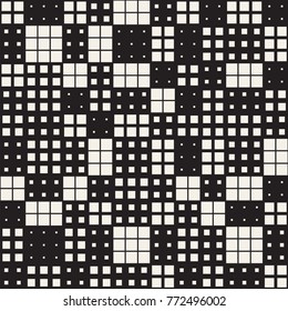 Modern Stylish Halftone Texture. Endless Abstract Background With Random Size Squares. Vector Seamless Chaotic Squares Mosaic Pattern