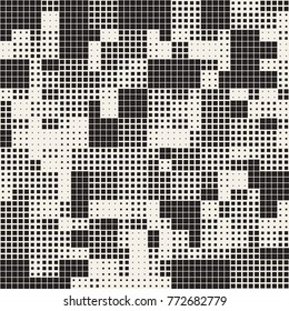 Modern Stylish Halftone Texture. Endless Abstract Background With Random Size Squares. Vector Seamless Chaotic Squares Mosaic Pattern