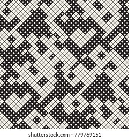 Modern Stylish Halftone Texture. Endless Abstract Background With Random Size Squares. Vector Seamless Chaotic Squares Mosaic Pattern