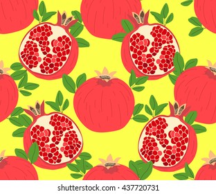 Modern stylish hand drawn summer background for textile with structure of repeating pomegranates. Vector seamless pattern.