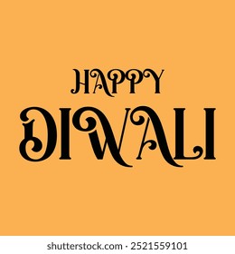 modern stylish Happy Diwali text vector with black font color and yellow background, Happy Diwali text design, Happy Diwali cursive font design, Diwali Festival, event, marketing, designing
