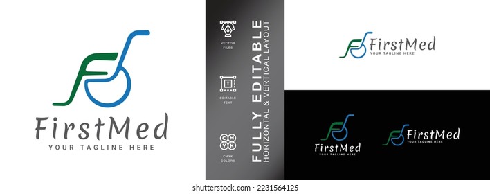 A modern and stylish Hospital logo template that has a different color version, ideal for any clinic, hospital, nursing  old age care.	

