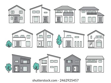 Modern and stylish house illustration set