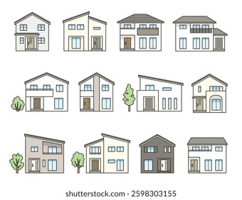 Modern and stylish house illustration set
