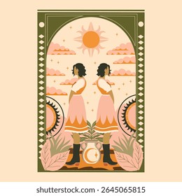 modern stylish illustration in boho country style. for printing on clothes or fabric
