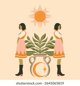 modern stylish illustration in boho country style. for printing on clothes or fabric
