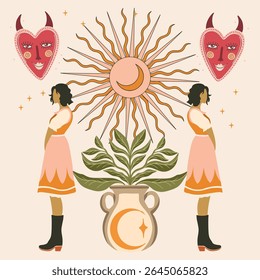 modern stylish illustration in boho country style. for printing on clothes or fabric