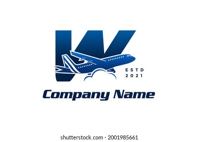 Modern and Stylish illustration logo design initial W combine with plane.