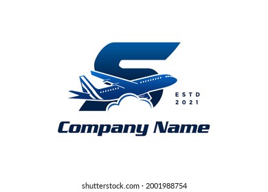 Modern and Stylish illustration logo design initial S combine with plane.