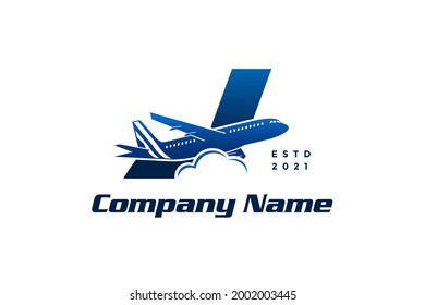 Modern and Stylish illustration logo design initial J combine with plane.