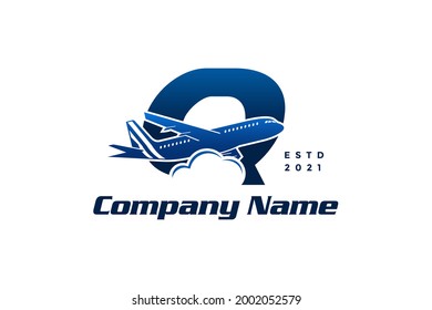 Modern and Stylish illustration logo design initial Q combine with plane.