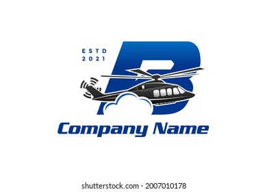 Modern and Stylish illustration logo design initial B Helicopter.