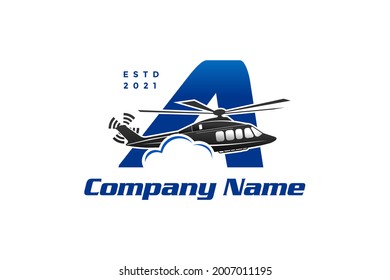 Modern and Stylish illustration logo design initial A Helicopter.
