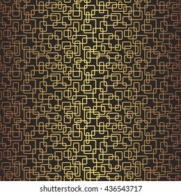 Modern stylish irregular geometric background with structure of repeating golden rectangle frames. Vector illustration with optical effect of natural illumination.