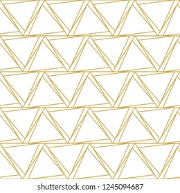 Modern stylish linear background with triangles. Seamless vector pattern in gold