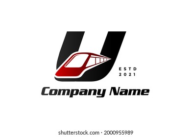 Diseño de logotipo moderno y elegante inicial U combinado con tren. 