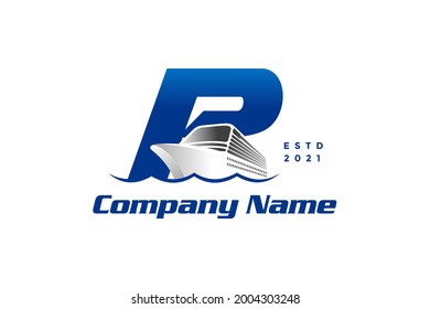 Modern and Stylish logo design Initial P combine with cruise ship.