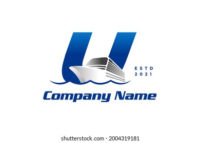 Modern and Stylish logo design Initial U combine with cruise ship.