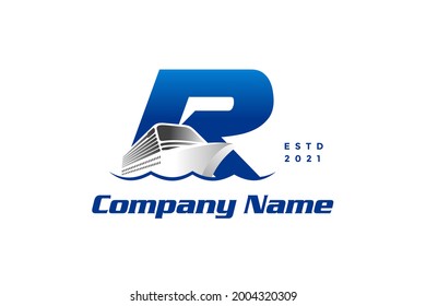 Modern and Stylish logo design Initial R combine with cruise ship.