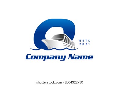 Modern and Stylish logo design Initial O combine with cruise ship.