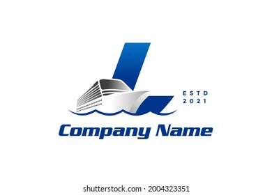 Modern and Stylish logo design Initial L combine with cruise ship.