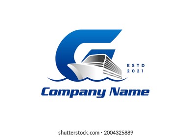 Modern and Stylish logo design Initial G combine with cruise ship.