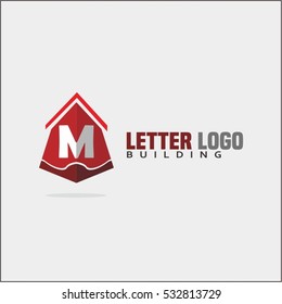 Modern and stylish logo design of M in vector for construction, home, real estate, building, property etc. House letter logo template.