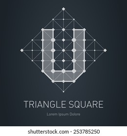 Modern stylish low poly logo with letter U. Low-poly Design element with squares, triangles and rhombus. Vector Lowpoly logotype template.