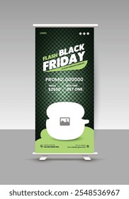 Modern and stylish new earbuds sale roll-up display standee banner design or Cyber ​​Monday and Black Friday sale roll-up banner template