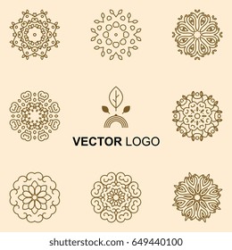 Modern stylish organic logo design element in thin line style. Trendy template. Ecology, natural concept of alternative medicine, eco friendly product