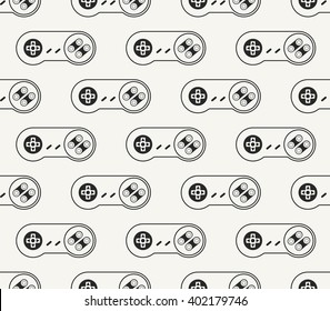 Modern stylish outlined background with repeating retro video game console controller - vector seamless pattern