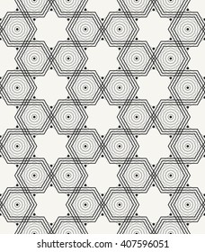 Modern stylish outlined monochrome texture. Repeating geometric background with structure of hexagons. Vector seamless pattern.
