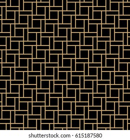 Modern stylish pattern with lines, squares. Graphic seamless vector pattern. Repeating geometric tiles. Black and gold texture.