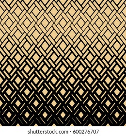 Modern stylish pattern with rhombuses, squares. Graphic vector pattern. Repeating geometric tiles. Black and gold texture. 