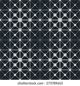 Modern stylish pattern with squares, triangles and rhombus. Vector Grid structure on dark background.